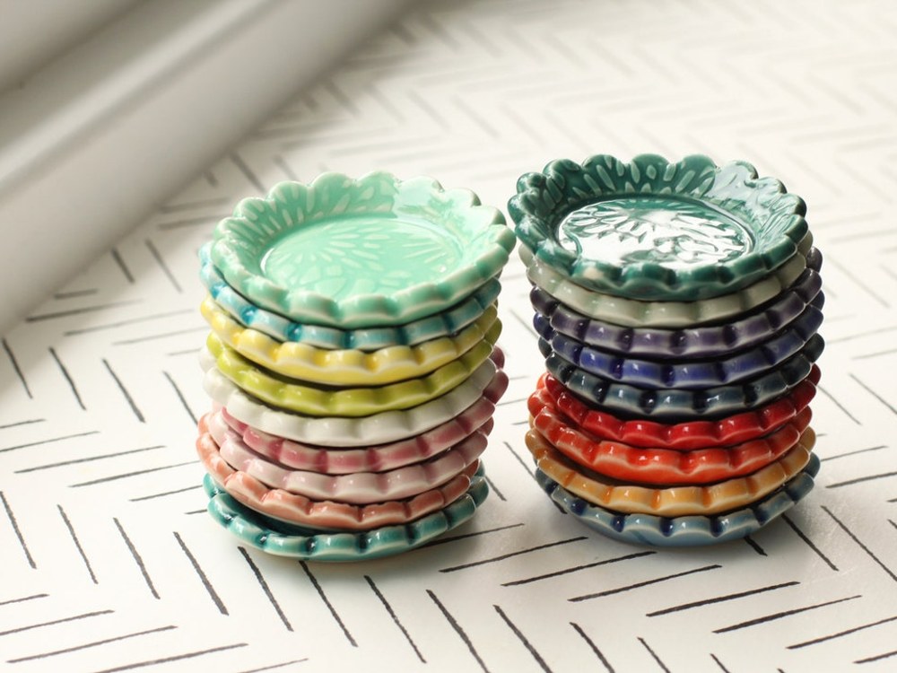 ClayHiveCo — Porcelain Flower Dish, Small Stamped Jewelry Dish — best for Best under $15