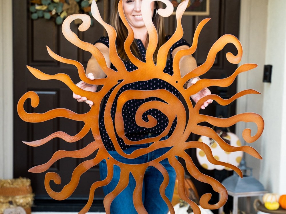 GoRiversideDesigns — Metal Sun Wall Art, Rustic Boho Garden Decor — best for Best statement wall piece