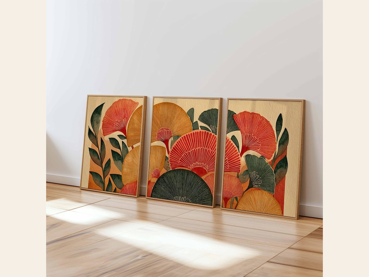TheWorldGallery — Retro Floral Wall Art, Set of 3 Mid-Century Prints — best for Best gallery-wall set