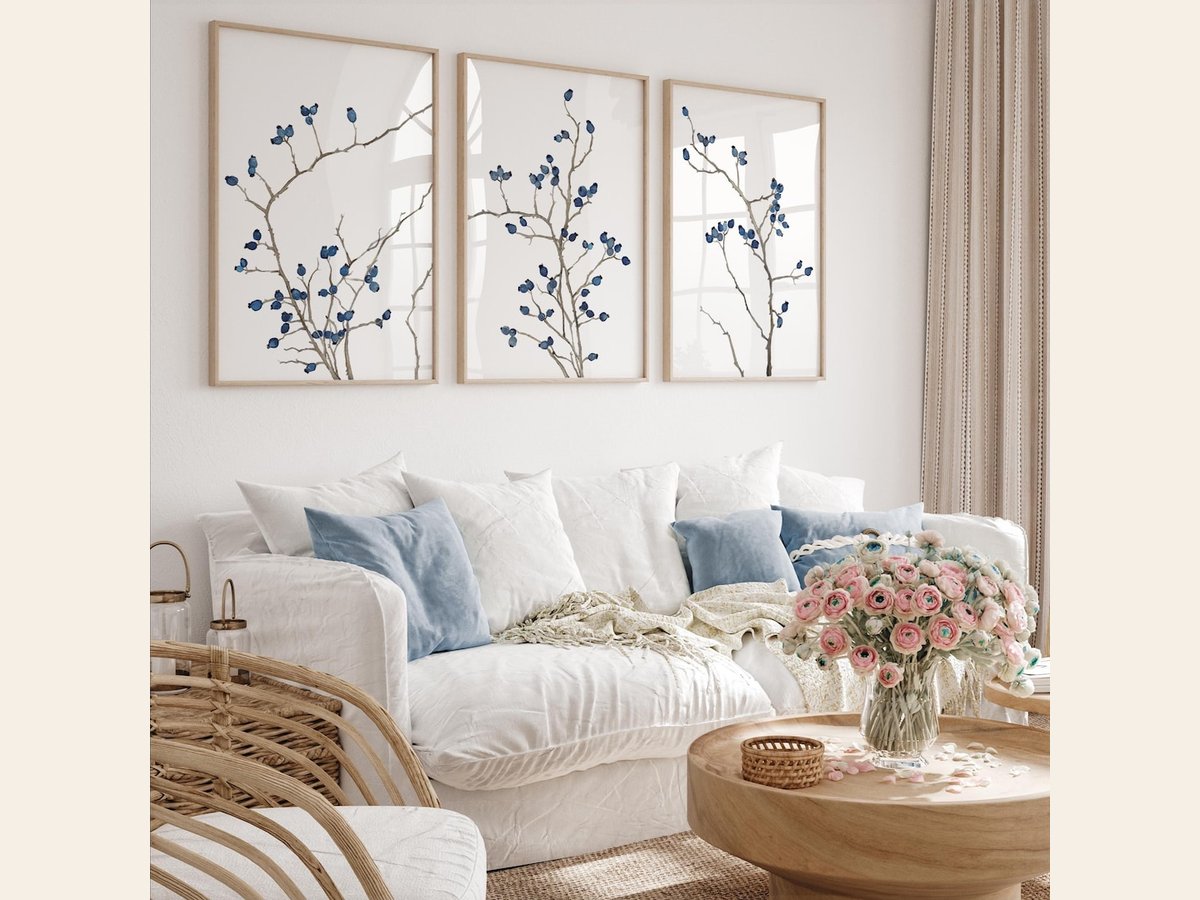 WatercolorBotanicals — Minimalist Blue Botanical Wall Art, Set of 3 — best for Best calming botanical