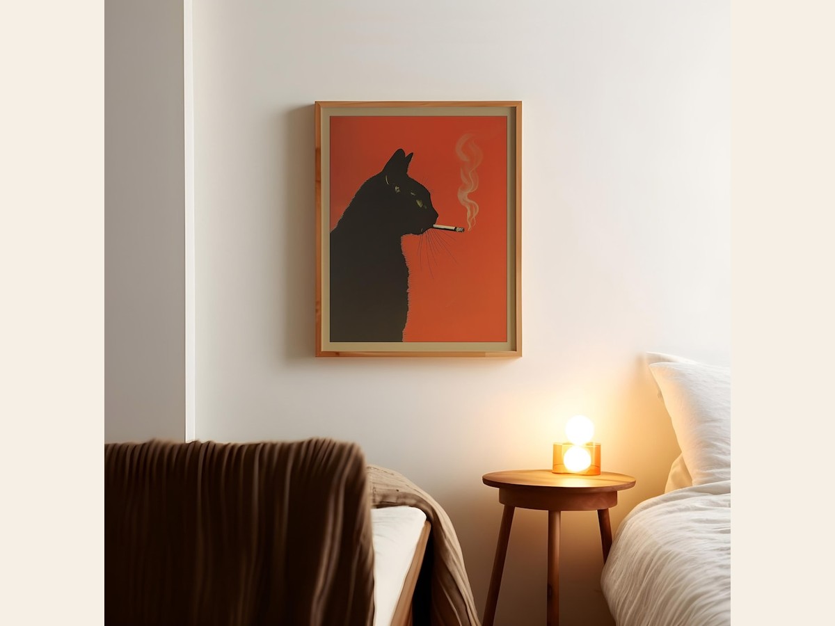 PembrokePrints — Black Cat Smoking a Cigarette Vintage Poster — best for Best conversation piece