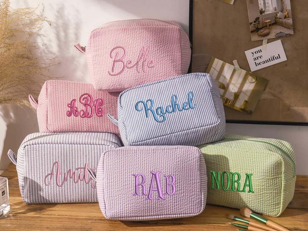Personalized Seersucker Makeup Bag