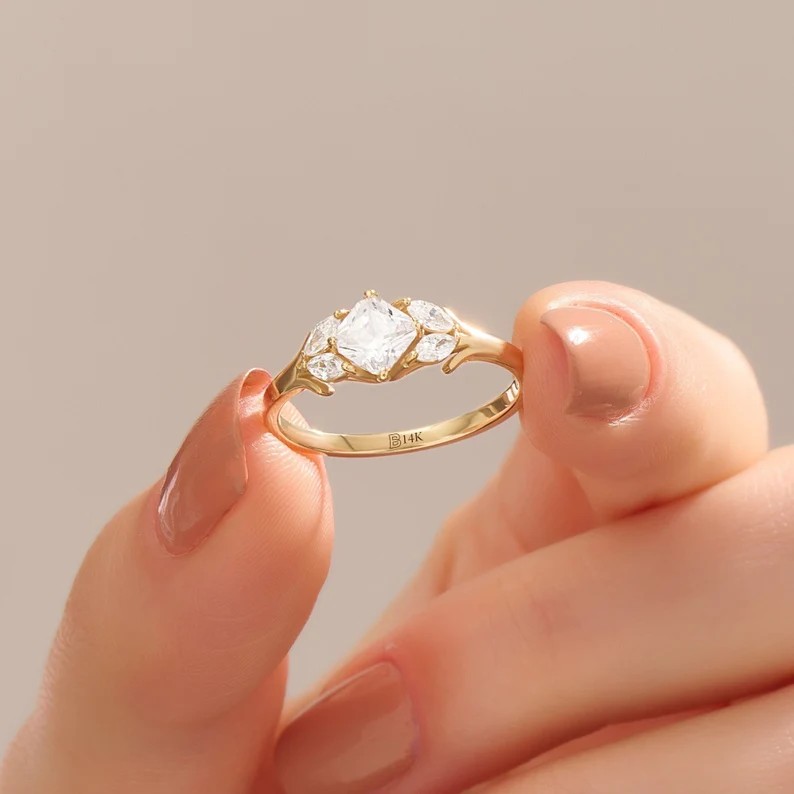 BRENNMORE — 14K Solid Gold Flower Engagement Ring — best for Best budget pick