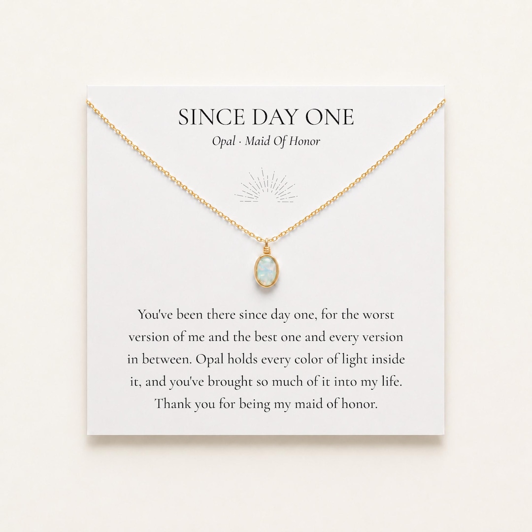 NavyGems Since Day One maid of honor necklace in gold on a folded card
