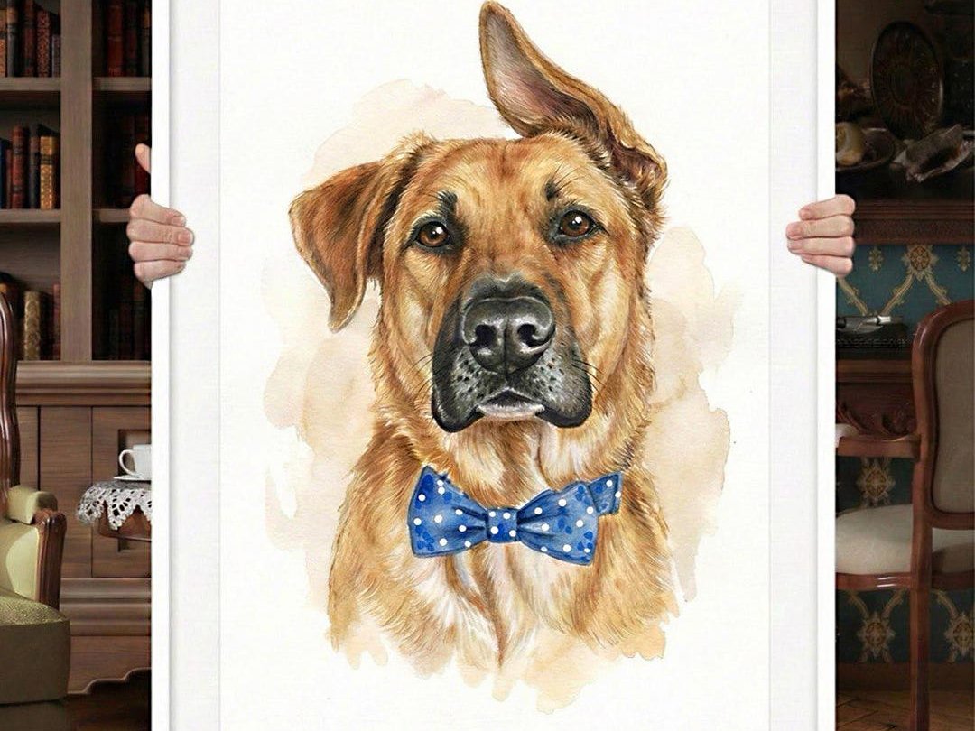 Small watercolor portrait of a dog in warm tones, a budget-friendly keepsake gift for a dog mom