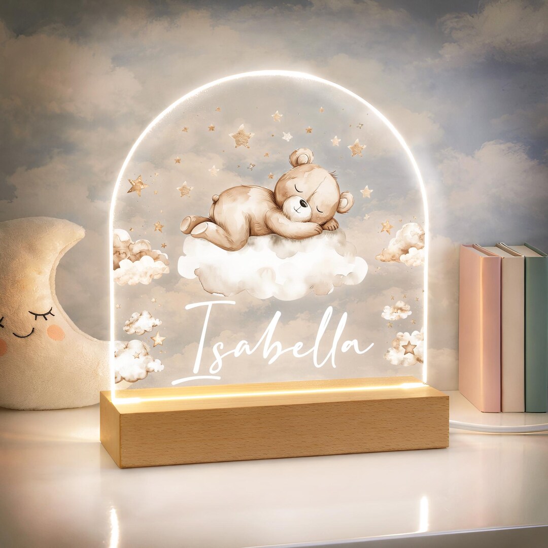 Fromwillow — Personalised Nursery Night Light, Teddy & Cloud LED Lamp — best for Best personalized night light