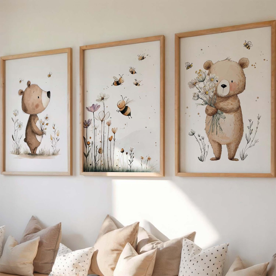 WANDKIND — Wall Art 3-Poster Set, Bear Bee Boho — best for Best boho 3-poster bundle