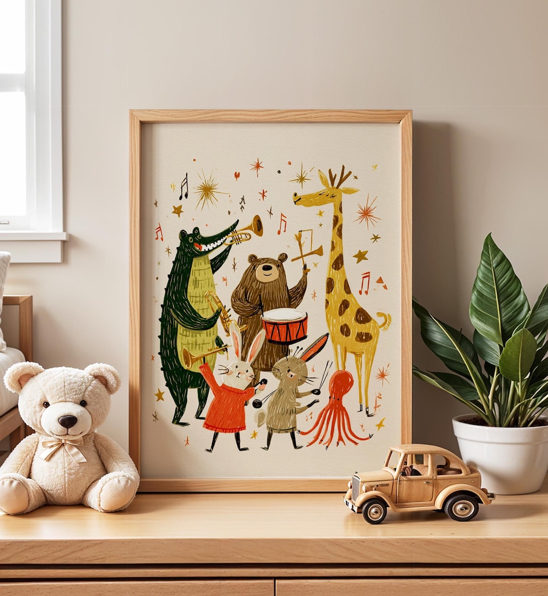 TheWorldGallery — Animal Band Whimsical Nursery Wall Art — best for Best whimsical illustration print