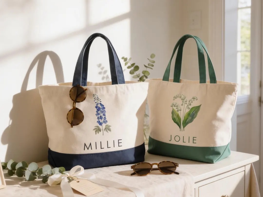 ExtraMilestones, Personalized Birth Flower Canvas Tote Bag, best for Best gift for any adult birthday