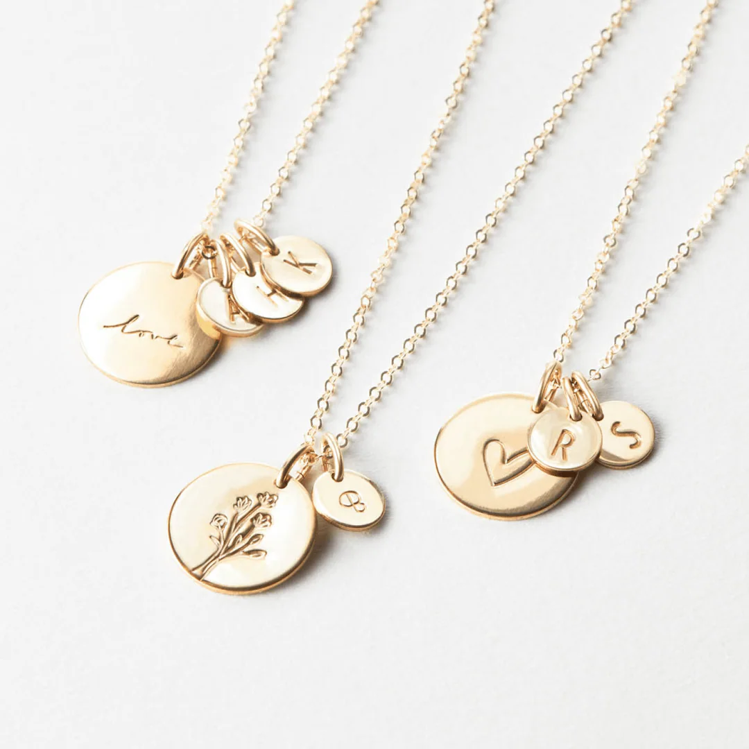 Personalized Disk Necklace with Initial Tags