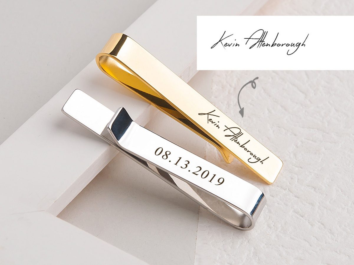 AnaviaDesign gold and silver tie clips engraved with a real signature, a groomsmen gift on Etsy