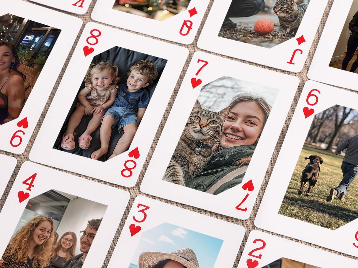 HomeArtByDsha custom playing cards printed with family and friend photos, a groomsmen gift idea on Etsy