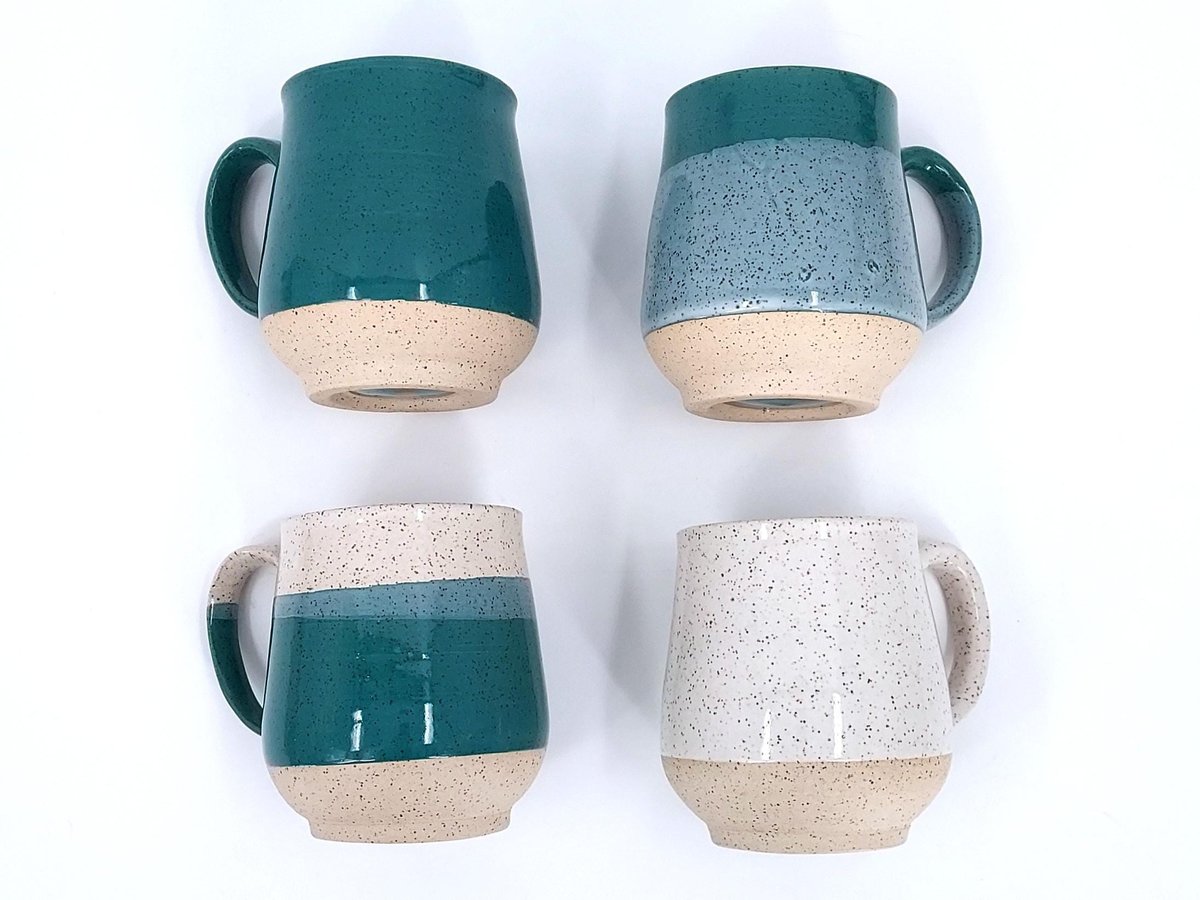 SwankyCeramicsStore set of four handmade speckled stoneware mugs in different glazes, on Etsy