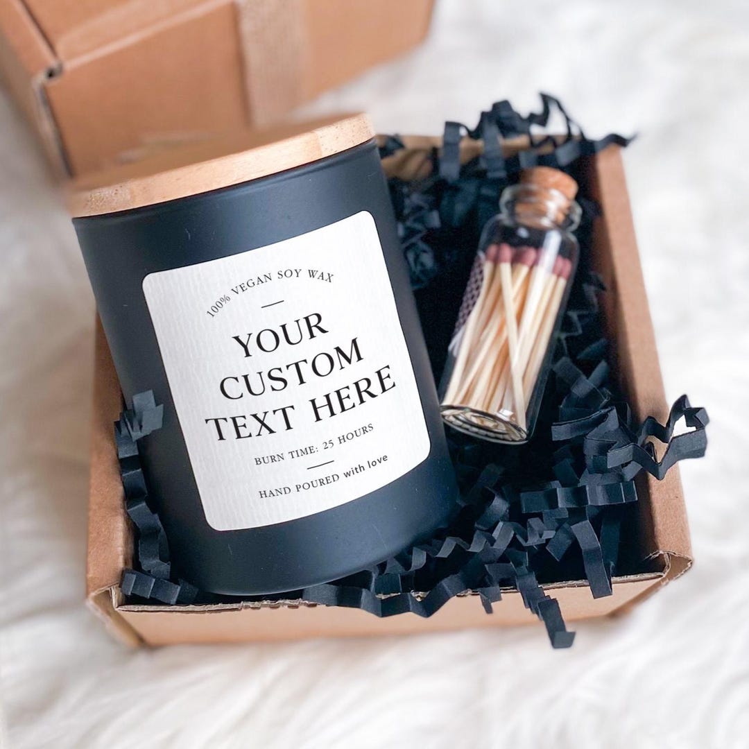 HappyInkyGiftShop — Custom Text Vegan Soy Candle — best for Best fully custom