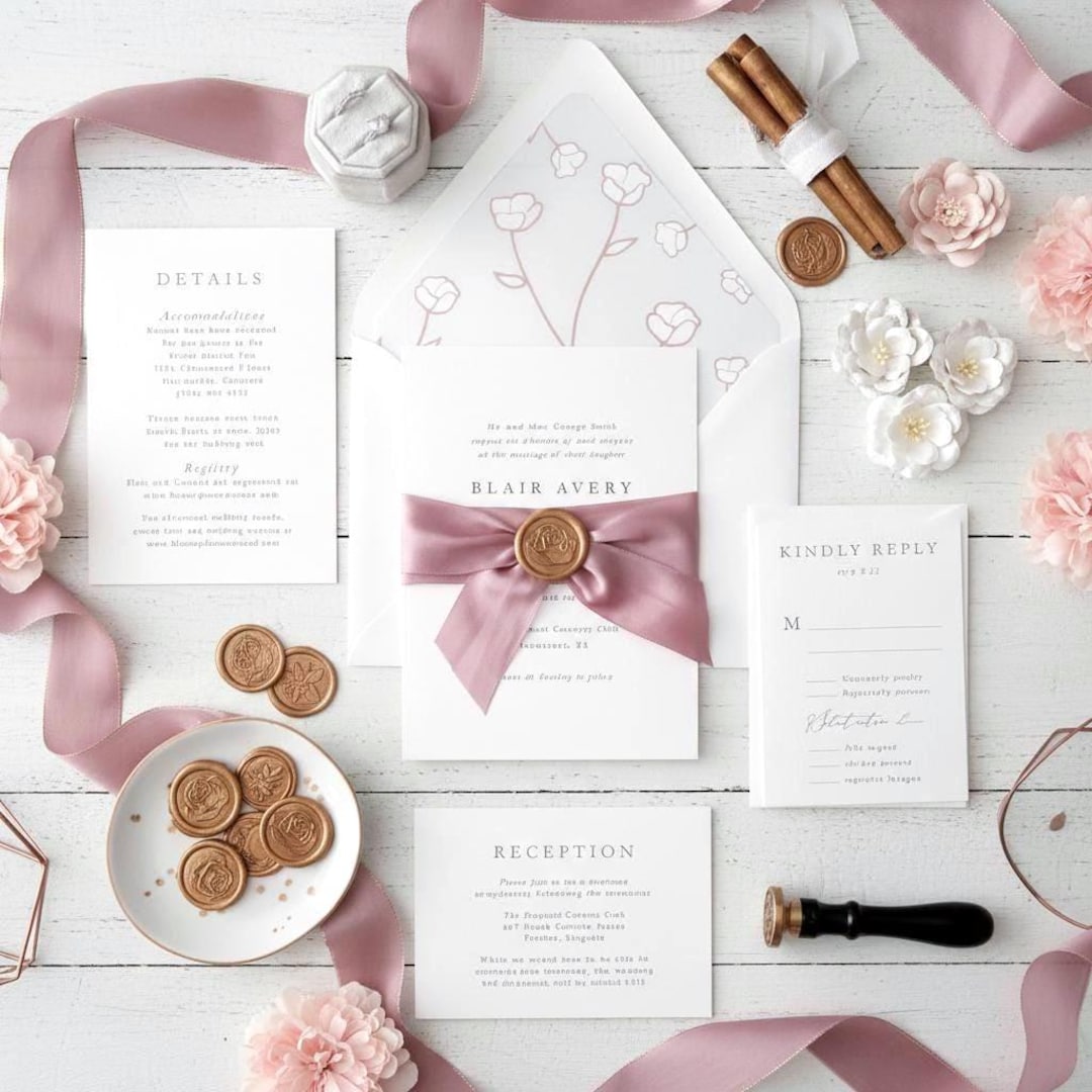 KraftWeddingPapers — Luxury Dusty Rose Vellum Wedding Invitation Suite — best for Best premium printed