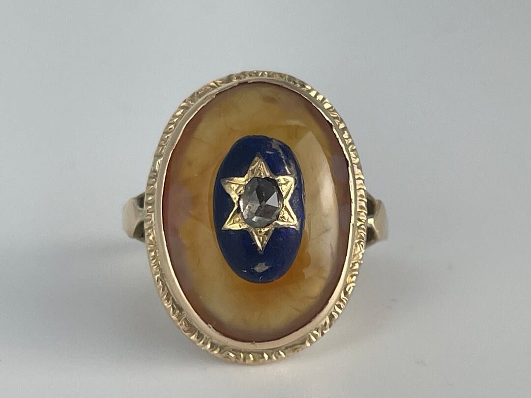 LittleCoterie — Antique Rose Cut Diamond Eye Agate Ring — best for Best value antique ring