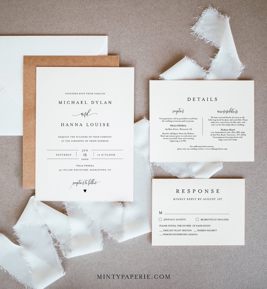 MintyPaperieShop — Minimalist Wedding Invitation Set — best for Best overall template