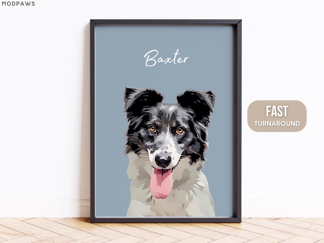 Custom digital pet portrait illustration from photo ModPawsUS Etsy memorial gift