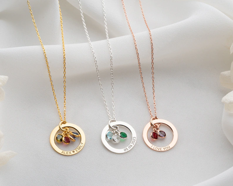 Personalized Gold Birthstone Circle Necklace