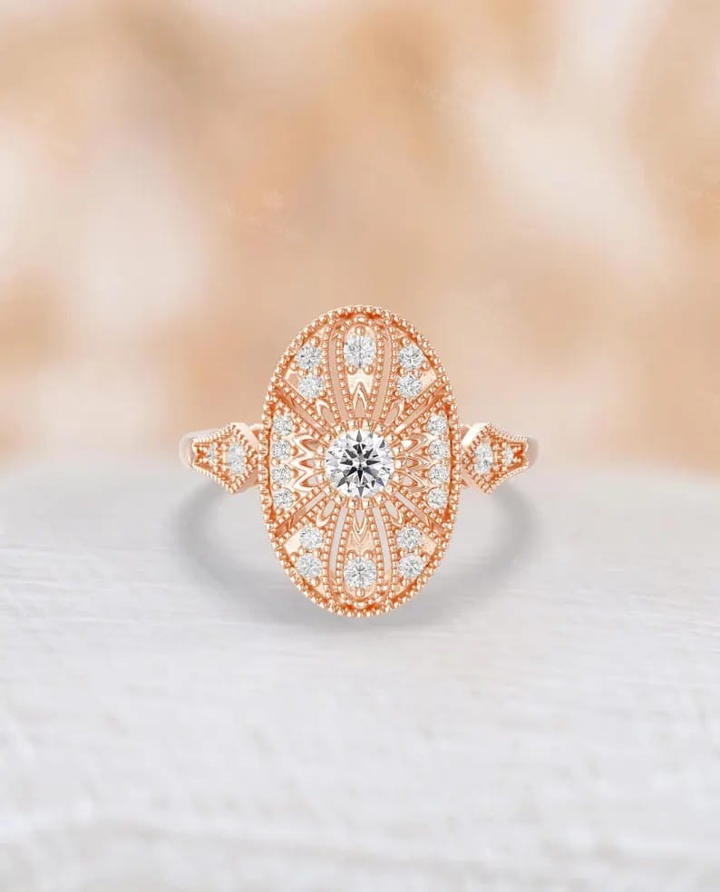 NyFineJewelry — Art Deco Milgrain Moissanite Ring — best for Best vintage style