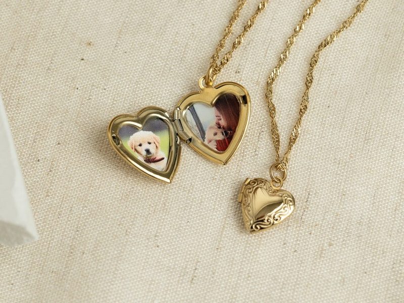 Personalized vintage-style heart photo locket necklace from BABEINA on Etsy