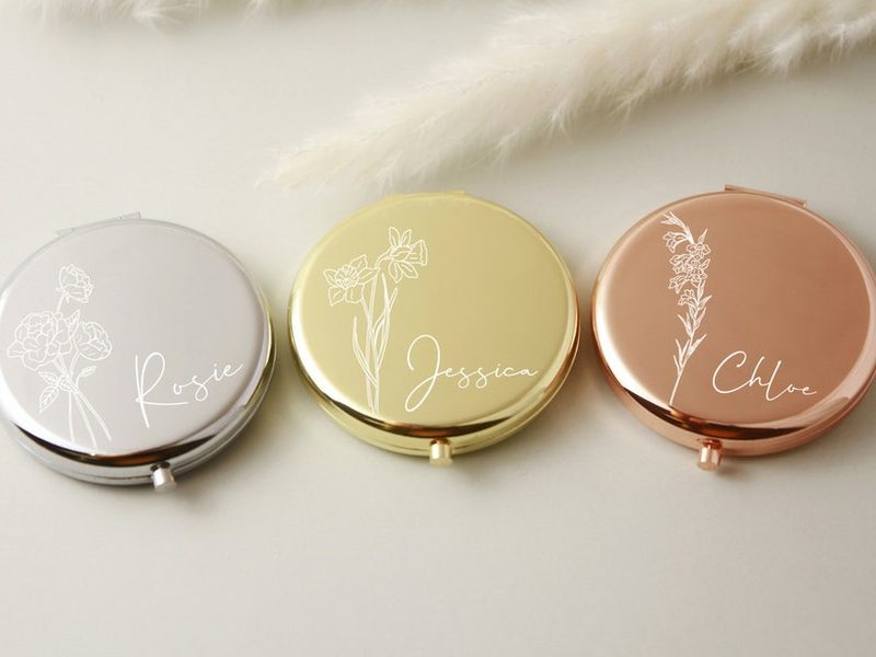 Personalized compact mirror with name for bridesmaid proposals from CraftsByAden on Etsy