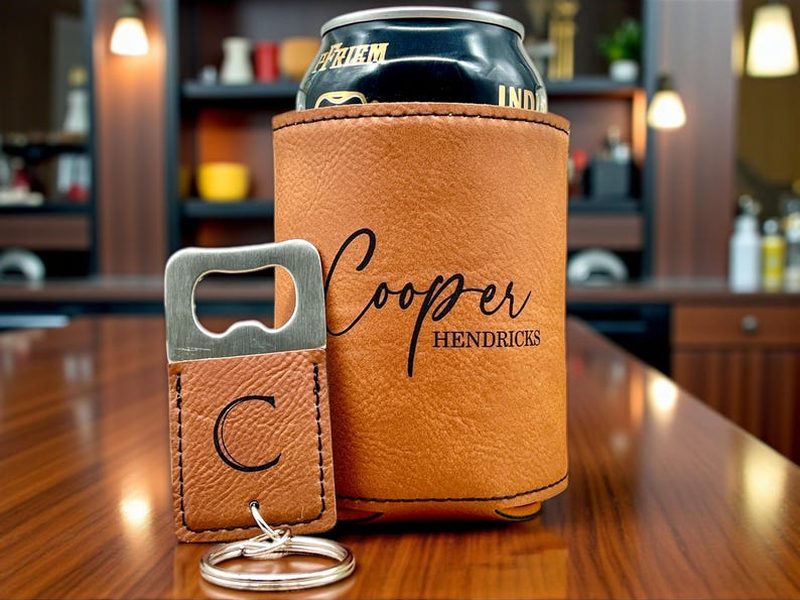 Personalized engraved can cooler and bottle opener groomsmen set from HisCorner on Etsy