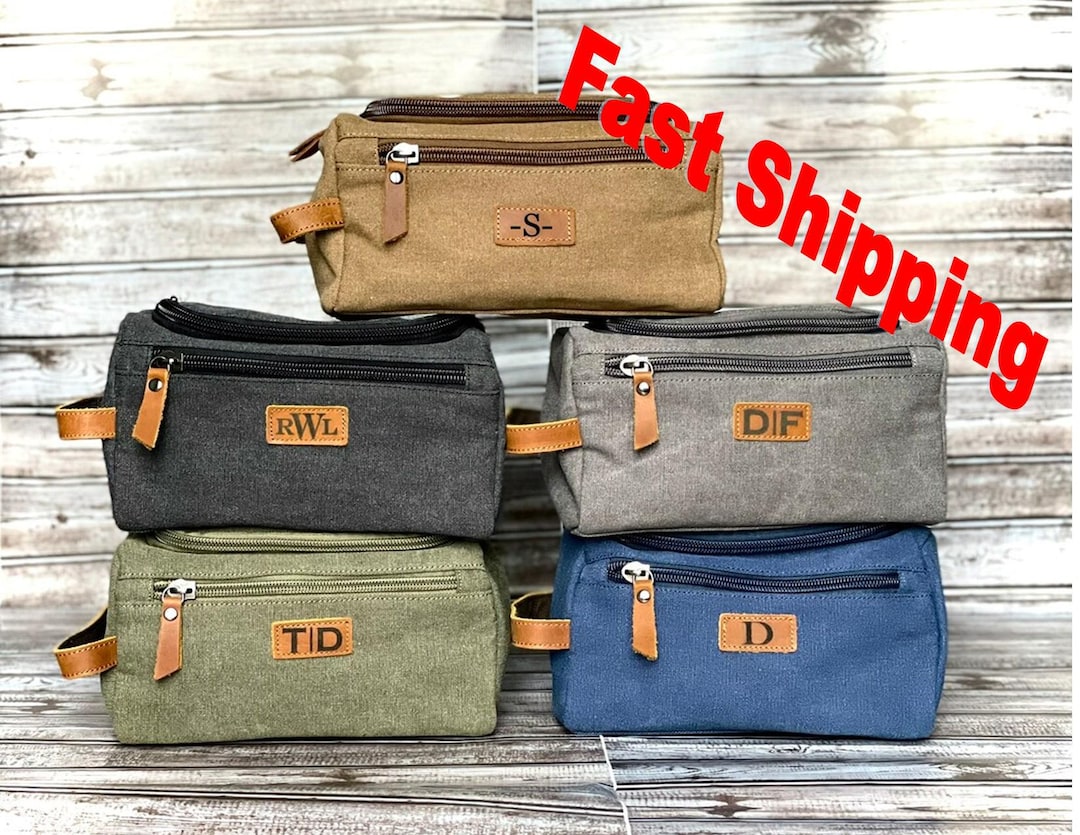 PlumHouseGallery — Monogrammed Canvas Toiletry Bag — best for Best practical gift for him