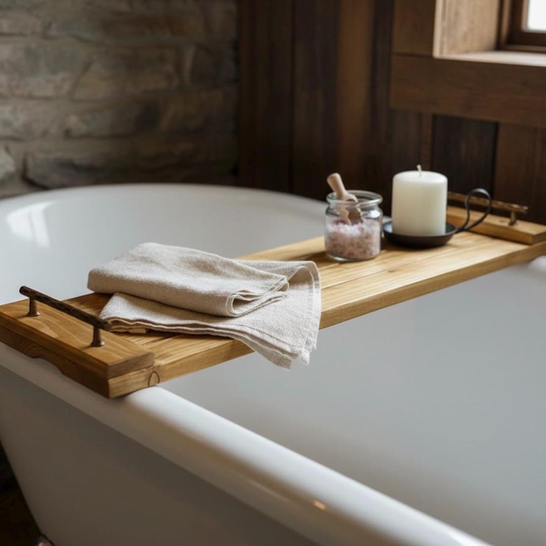 Handcrafted Rustic Wooden Bath Tray