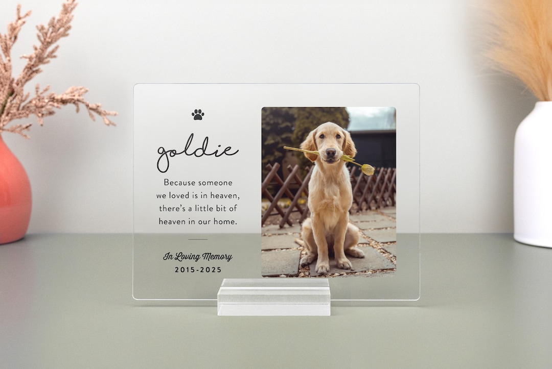 Acrylic photo pet memorial plaque with name and dates VonaGifts Etsy