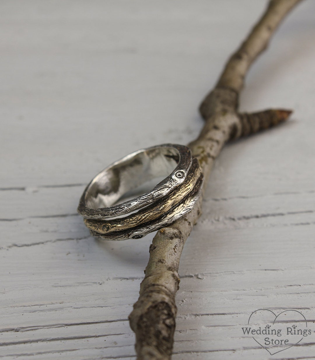 WeddingRingsStore — Mixed Metals Tree Band — best for Best artisan splurge