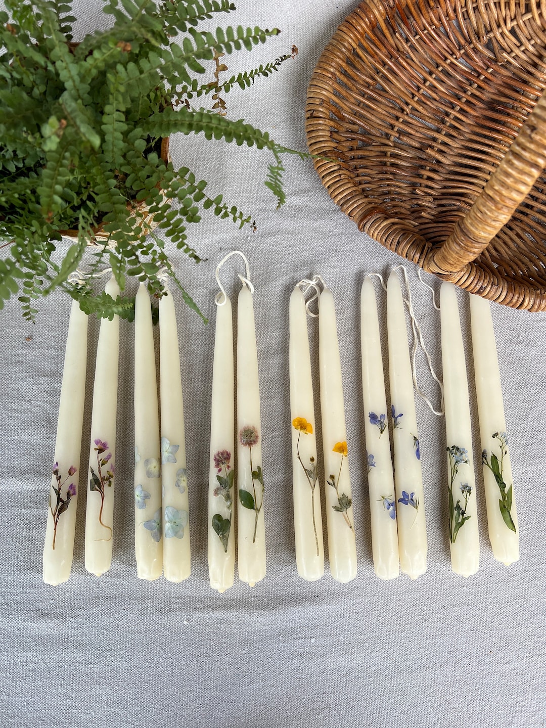 Botanical Taper Candles with Pressed Flowers