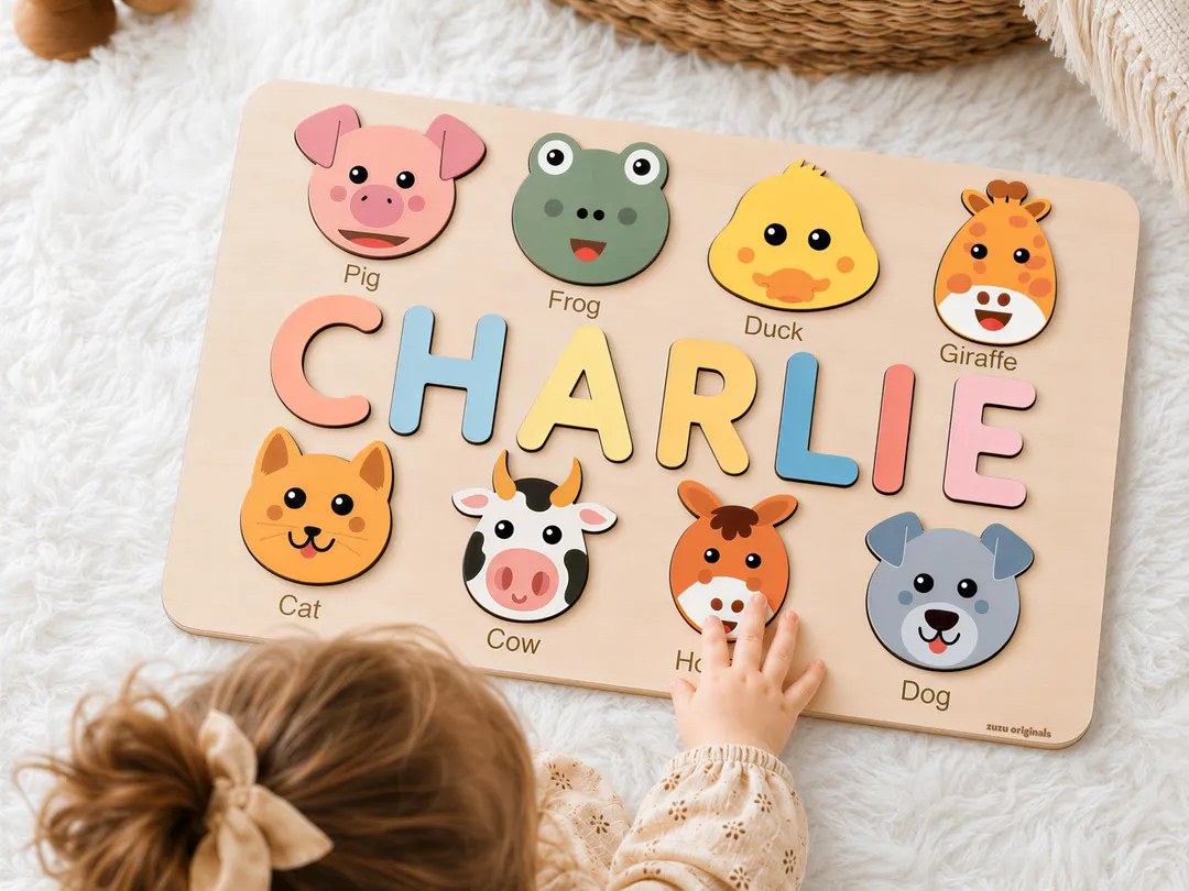 ZuzuPuzzle, Custom Name Puzzle with Animals, best for Best first birthday gift